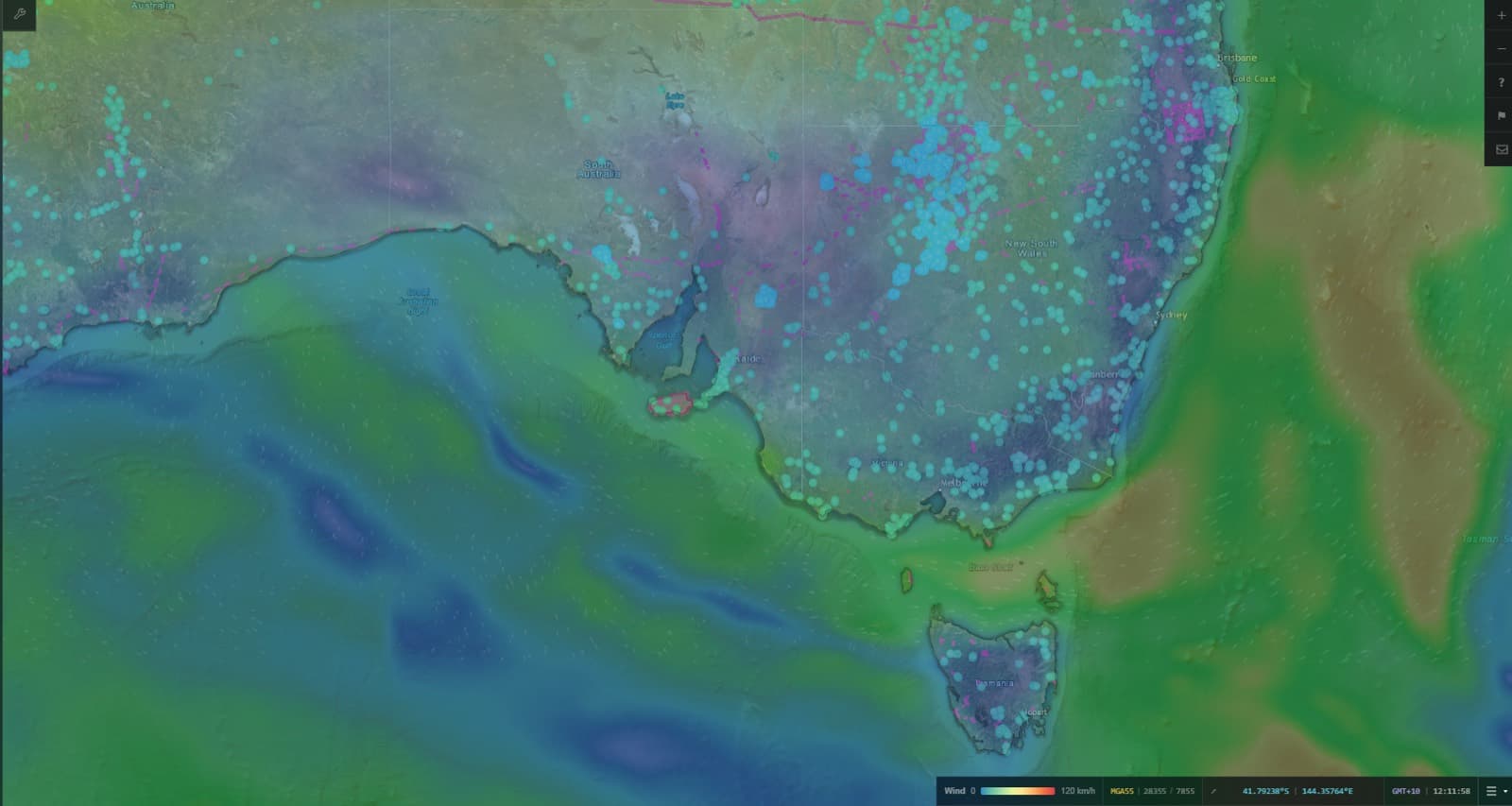 Australia-wide fire and wind density visualisation