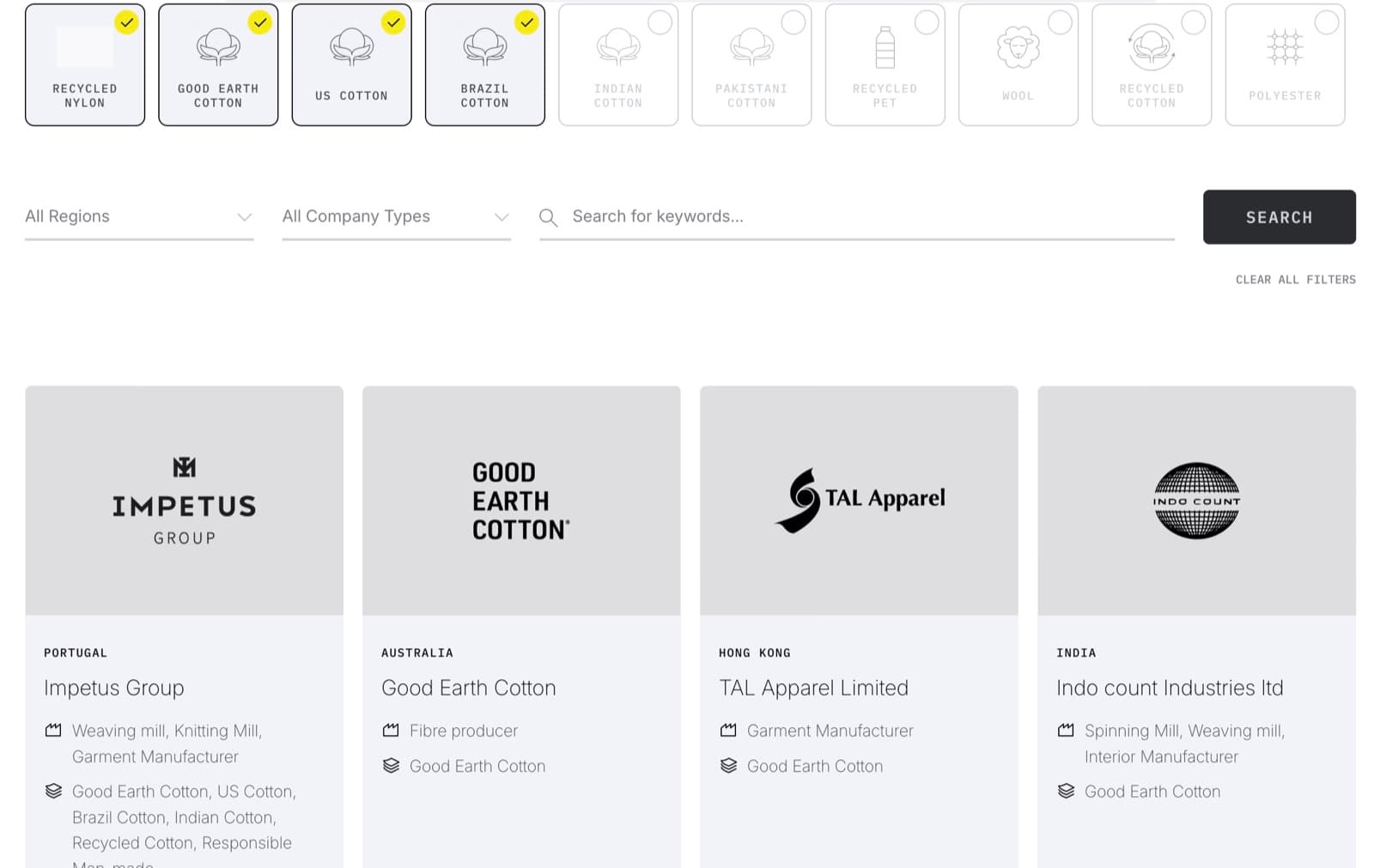 FibreTrace Fibre Hub: a searchable, filterable directory of verified suppliers