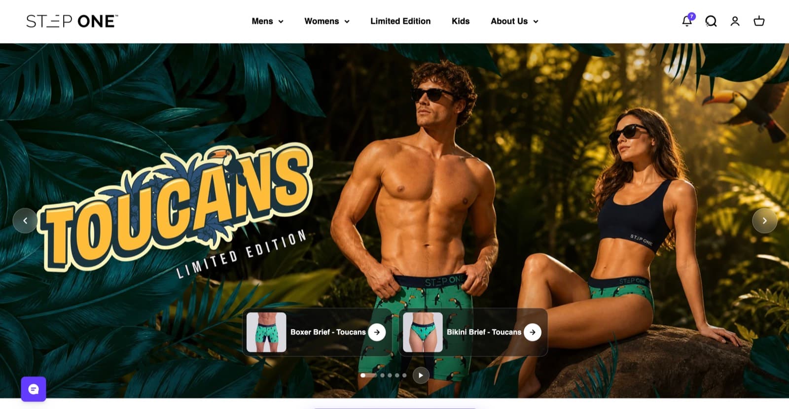 Step One storefront homepage with the primary navigation bar